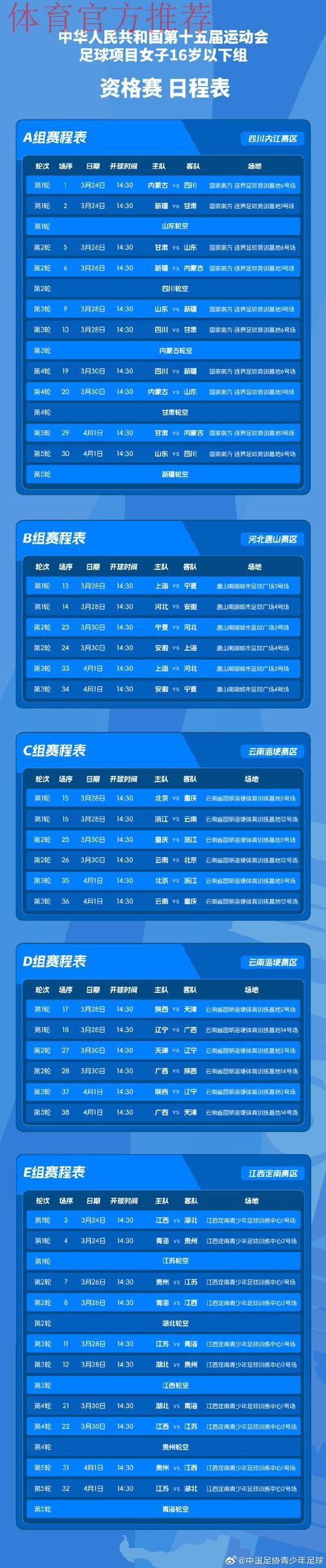 十五运足球4个组别决赛阶段比赛分组出炉 各路劲旅争夺桂冠 十五运足球4个组别决赛阶段比赛分组出炉 各路劲旅争夺桂冠